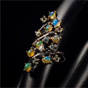 Enchanting Genuine Fiery Opals & Topaz Ring